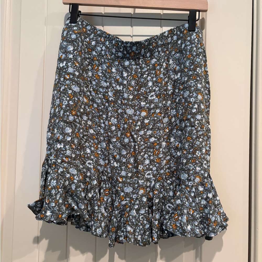 LOFT Blue and Green Floral A-Line Skirt